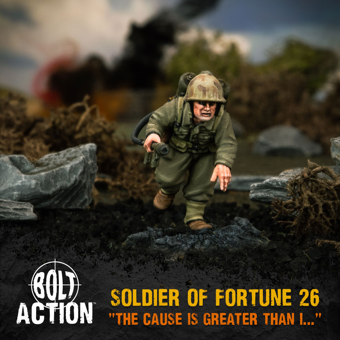 WarlordGames's tweet photo. September’s Soldier of Fortune figure is packing a flamethrower, and coming in hot - let’s meet Hershel W. ‘Woody’ Williams! https://t.co/F8qvaoOHho

#warlordgames #boltaction #soldieroffortune #miniaturewargaming #wargaming #tabletopwargaming #historicalwargaming https://t.co/A6ySo4TRSE