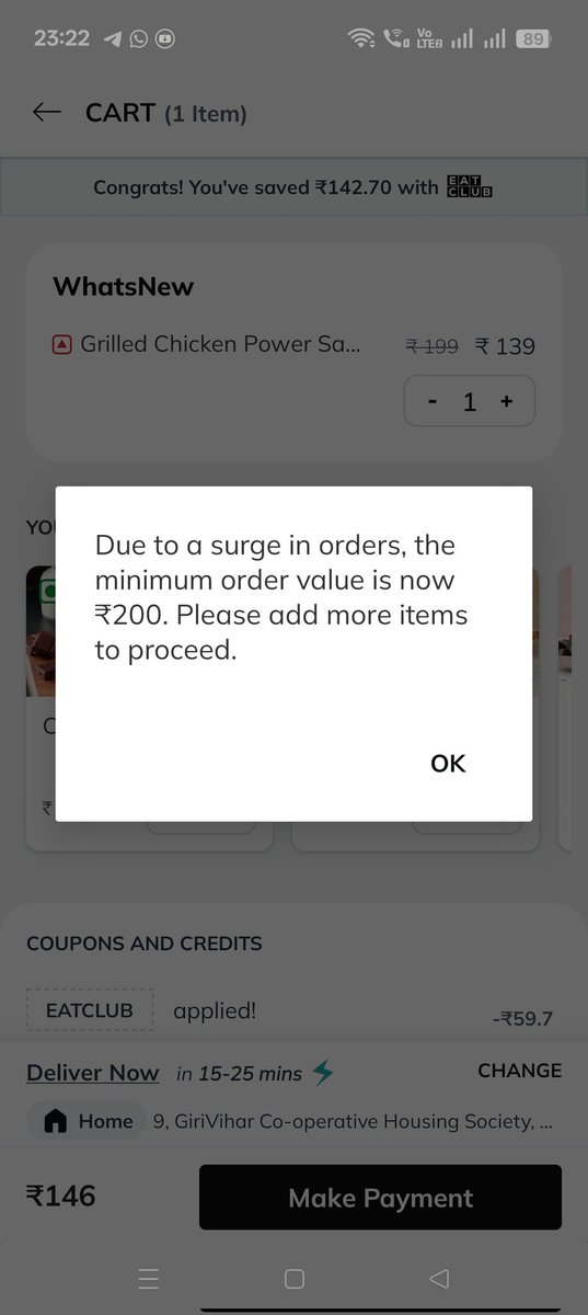 saiganesh74's tweet photo. @eatclubsupport  you people are looting again before 5 days when I post about your bad service and minimum order you people return my money and beg for removal of post from here . Again you guys started the old story. Don't call for removal of post https://t.co/MecAYojhWC