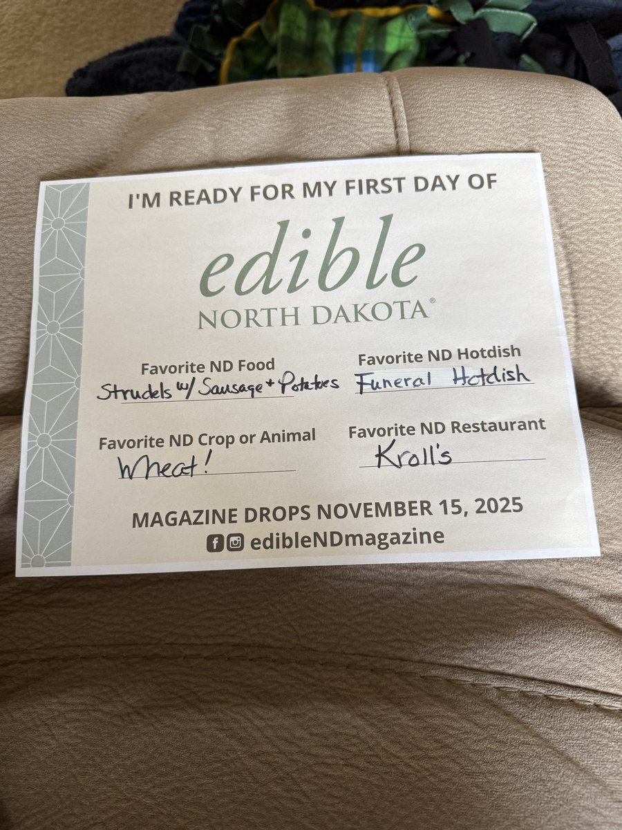 My friend is launching a food magazine in North Dakota

She asked thought provoking questions- what are your favorites from your state? 🤔🤔