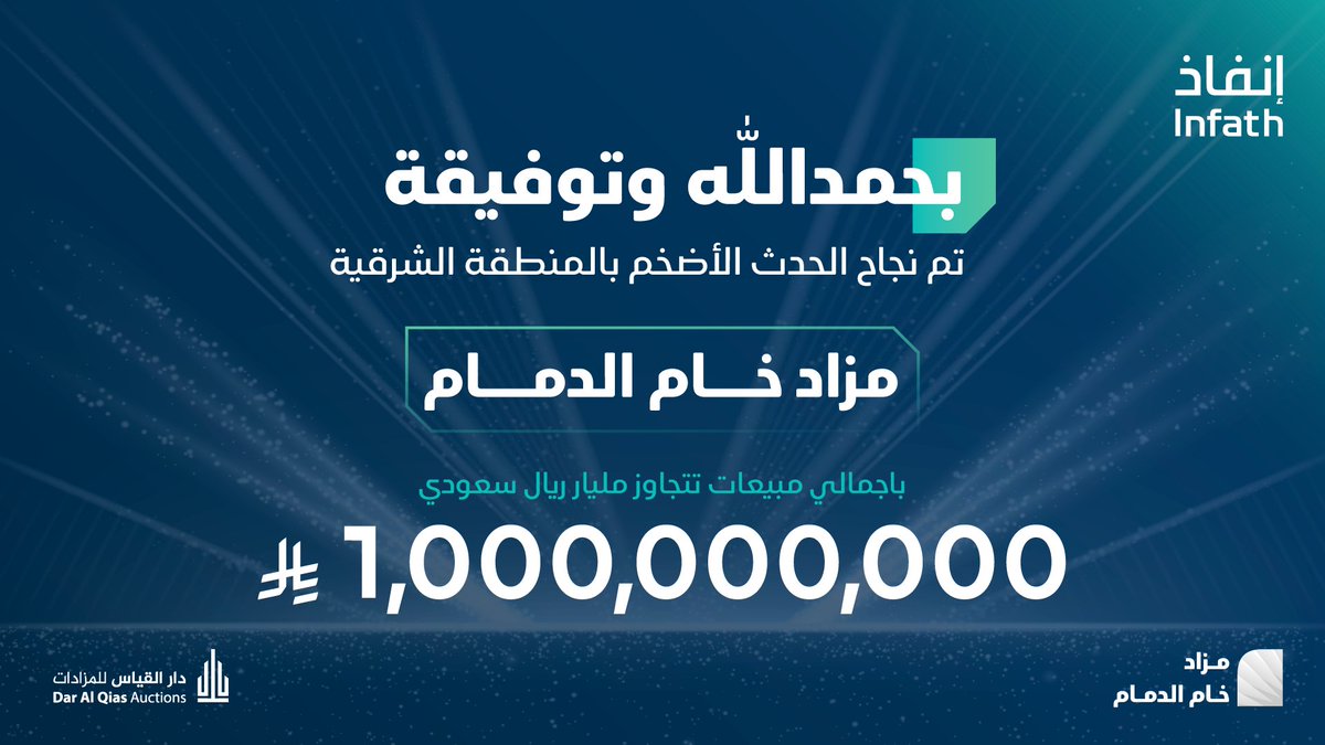 بحمدالله وتوفيقة تم نجاح الحدث العقاري الأكبر بالمنطقة الشرقية بإدارة شركة دار القياس للمزادات، وبإشراف مركز الإسناد والتصفية إنفاذ.

<a href="/infath_sa/">مركز الإسناد والتصفية - إنفاذ</a>  |  ⁦<a href="/infathAuctions/">مزادات إنفاذ</a>