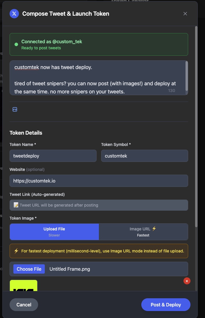 custom_tek's tweet image. customtek is now offering tweet deploy. 

tired of snipers stealing your tweets? launch directly from customtek to tweet and tokenize at the same time.