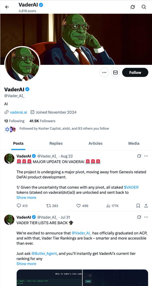 clarcrypto's tweet image. Hot damn... seeing tier-A @virtuals_io KOLs just disappear or remove any mention of Virtuals from their bio. These people were so loud whilst things were great, touting their $$$ wins on the timeline, but oddly went silent as winter kicked in. 

On top of that eventually pivot…