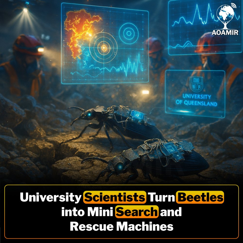 AOAMIR_Official's tweet image. &quot;University of Queensland Turns Beetles into Life-Saving Rescue Bots&quot;
#Innovation #RescueTech #DisasterRelief #CyborgBeetles #ScienceNews #UQResearch