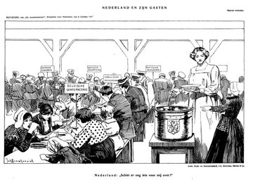 In de Eerste Wereldoorlog vluchtten bijna 1 miljoen Belgen naar Nederland. Deze werden opgevangen in kampen. “De regering wenschte de vluchtelingen te beschouwen als haar gasten”, maar de besprekingen over terugkeer waren er al in 1914. Er was ook veel maatschappelijke discussie