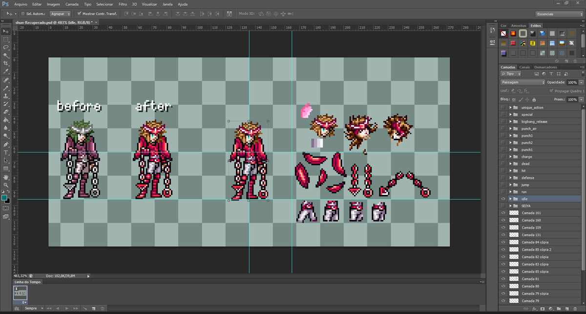Editando os sprites do Shun, já tô quase terminando 😀 
#pixelart #2d #SaintSeiya #fangame #GodotEngine #gamedev