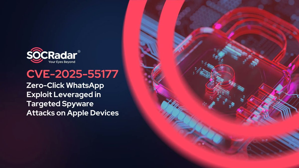 socradar's tweet image. 🚨 #VulnerabilityAlert

Zero-click WhatsApp exploit (CVE-2025-55177) + @Apple  flaw (CVE-2025-43300) can silently install spyware on iOS &amp;amp; Mac devices, affecting both personal &amp;amp; corporate users.

Read more: socradar.io/cve-2025-55177…

#CyberSecurityawareness #CTI  #ThreatIntel…