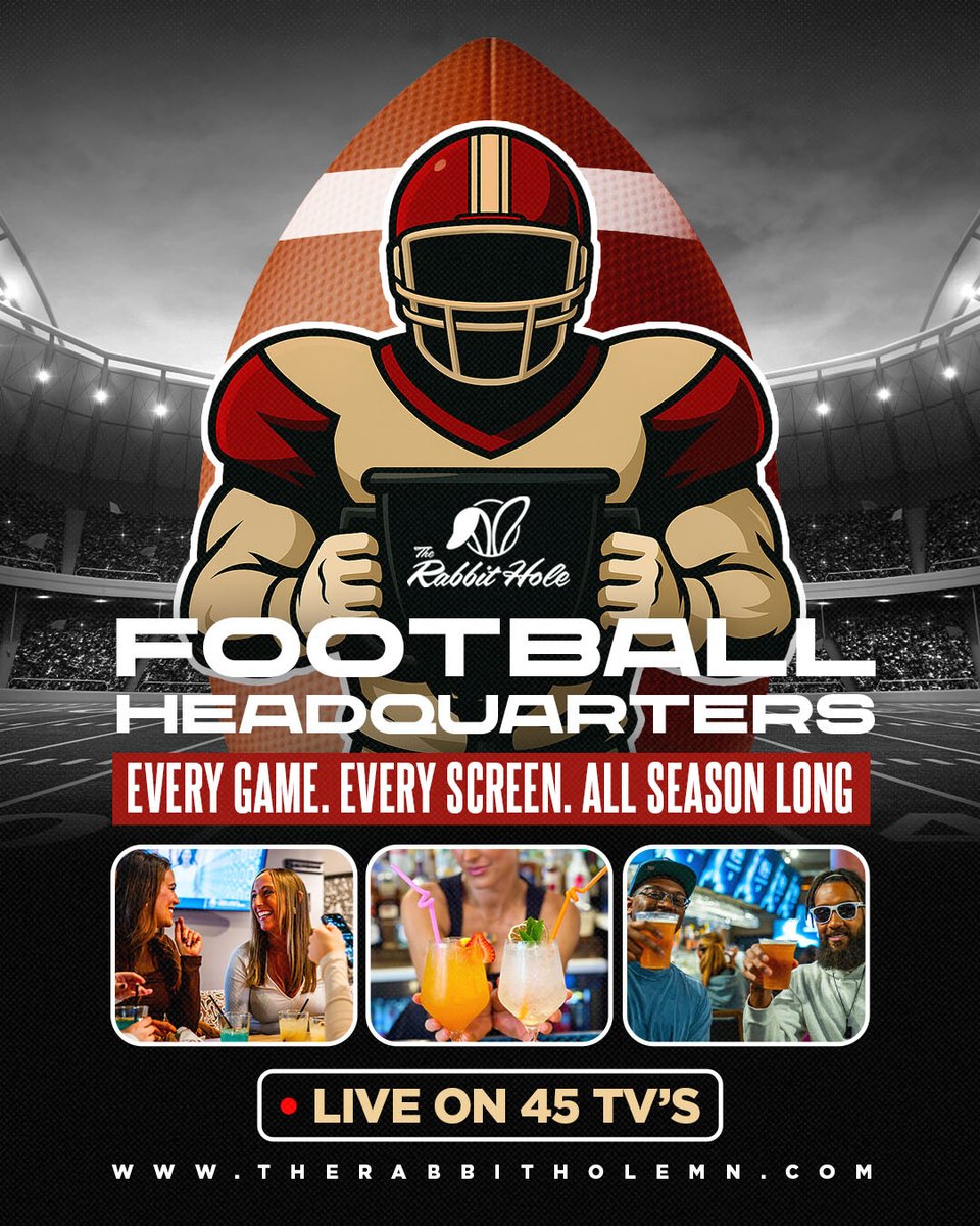 Hey football fans! 🏈 Every Game. Every Screen. Every Fan.
The Rabbit Hole in the North Loop is where football lives. With NFL Game Pass, you don’t have to pick just one matchup.  You can catch any game, anytime, on 45+ massive TVs.