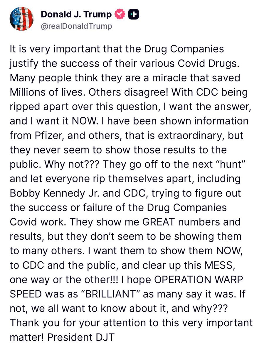 Thank you <a href="/RobertKennedyJr/">Robert F. Kennedy Jr</a> and <a href="/SenRonJohnson/">Senator Ron Johnson</a> for listening to those of us that never bent a knee on exposing the COVID Plandemic Op known as "Operation Warp Speed" designed to Take the 2020 election from us.  

Specifically, thank you for finally convincing <a href="/realDonaldTrump/">Donald J. Trump</a> to