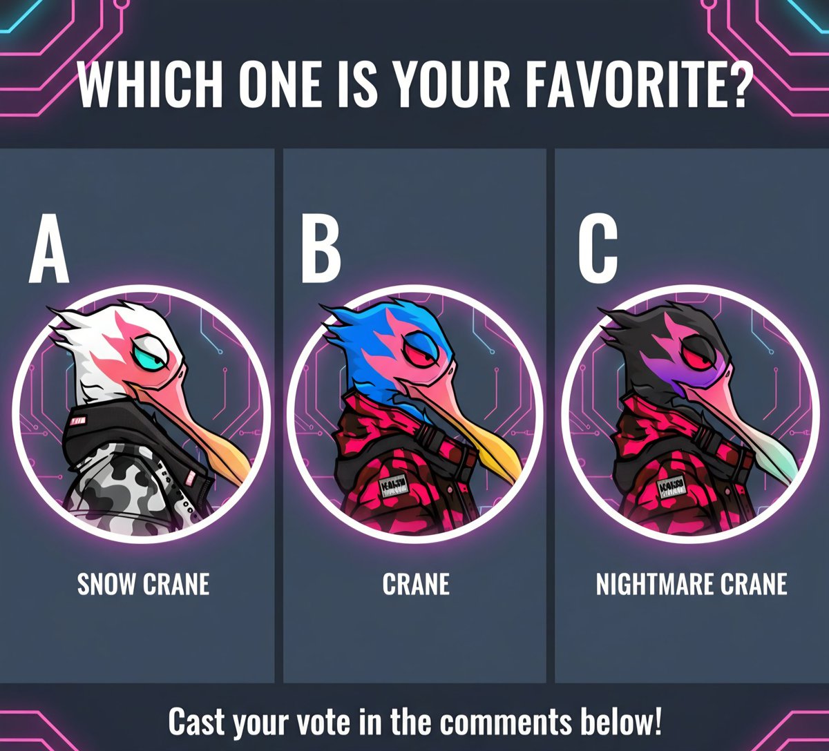 Battle of the <a href="/planetkaiju_/">Kaiju</a> Cranes which one would you pick? Who has the whole set? #crane #nft #solana #battle #warofbirds #magiceden
