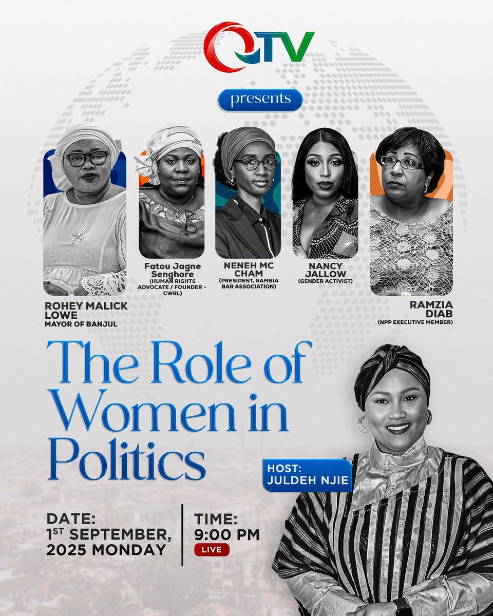 Fatou Jagne Senghore (@fatoujagnes) on Twitter photo Follow the conversation tonight on
👇 <a href="/QTV_GMB/">QTV Gambia | A New Era in Broadcasting</a>
#WomenInPolitics
#WomenLeadership
#Gambia Follow the conversation tonight on
👇 <a href="/QTV_GMB/">QTV Gambia | A New Era in Broadcasting</a>
#WomenInPolitics
#WomenLeadership
#Gambia