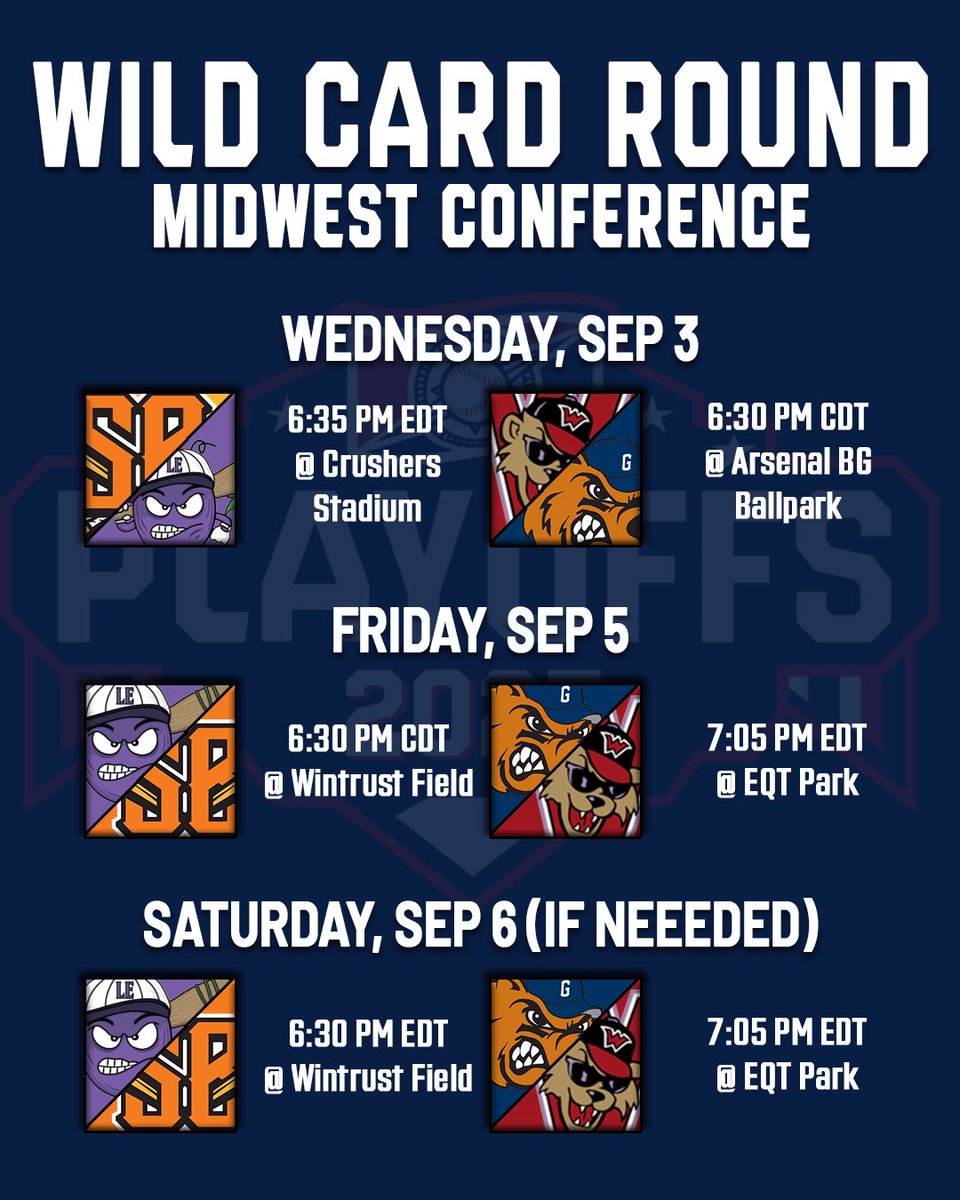 The stage is set. 🔥 Eight teams. Two conferences. One goal. The Wild Card Round of the Frontier League Playoffs begins Wednesday night! ⚾️ #frontierleagueplayoffs