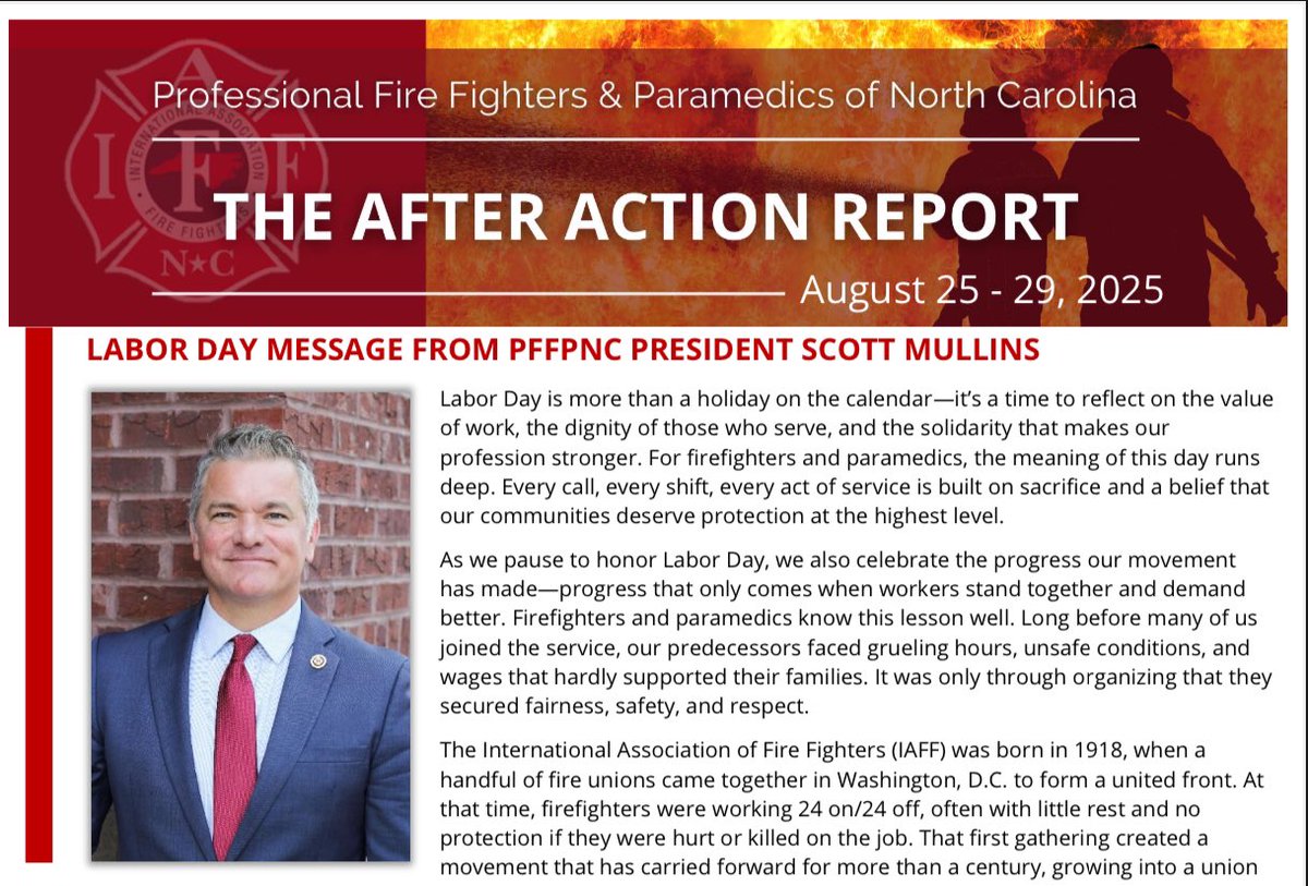 The PFFPNC e-newsletter for August 25-29 is now posted and includes a message from PFFPNC President Scott Mullins about Labor Day. 
Click 🔗 pffpnc.org/newsletters/
