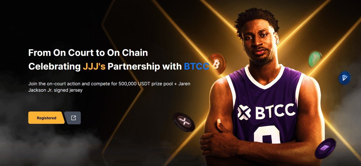 BTCC and Jaren Jackson Jr. partnership banner featuring NBA star in jersey with crypto elements