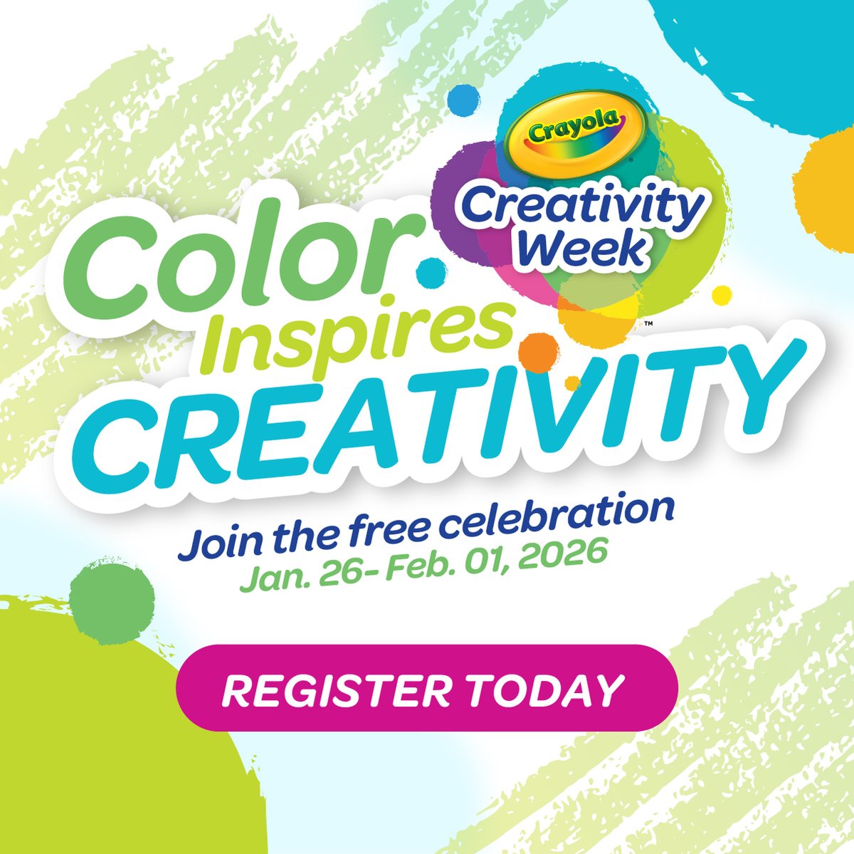 🎉 Big news! #CrayolaCreativityWeek will be BACK in January and it’s going to be our most colorful celebration yet 🌈✨ The theme: Color Inspires Creativity! 🎨 

Be the first to join the fun! Sign up for early access 👉 
crayola.com/learning/creat…