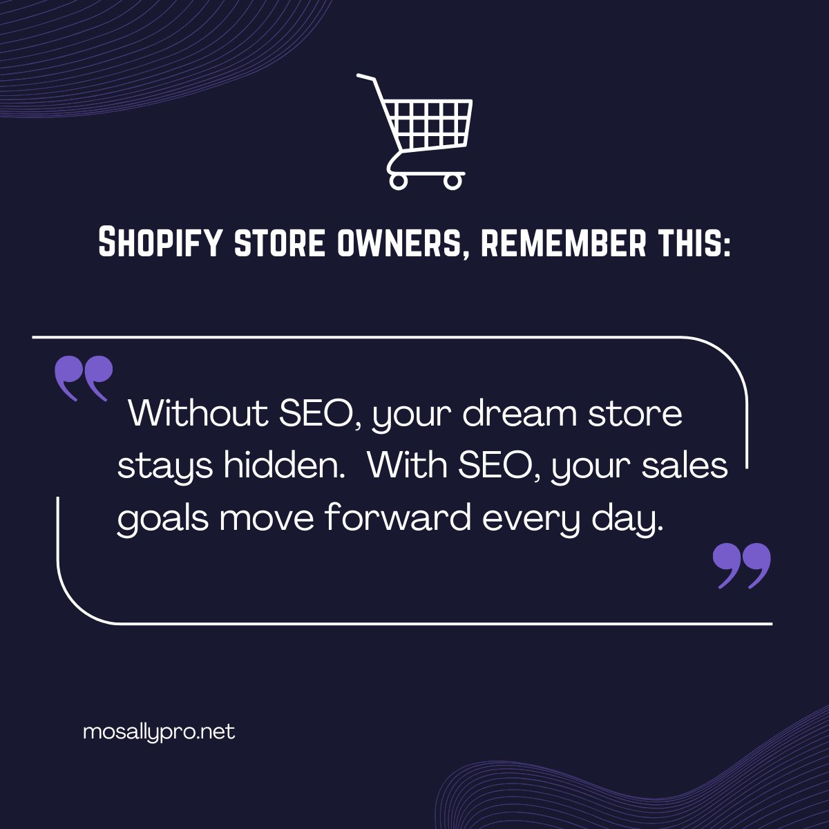 Mosallypro's tweet image. Shopify store owners, remember this:

Without SEO, your dream store stays hidden.

With SEO, your sales goals move forward every day.

#ShopifySEO #EcommerceGrowth #ShopifyTips #OnlineStoreSuccess #SEOForShopify #EcommerceMarketing #GrowWithSEO #ShopifyStore #SmallBusinessGrowth