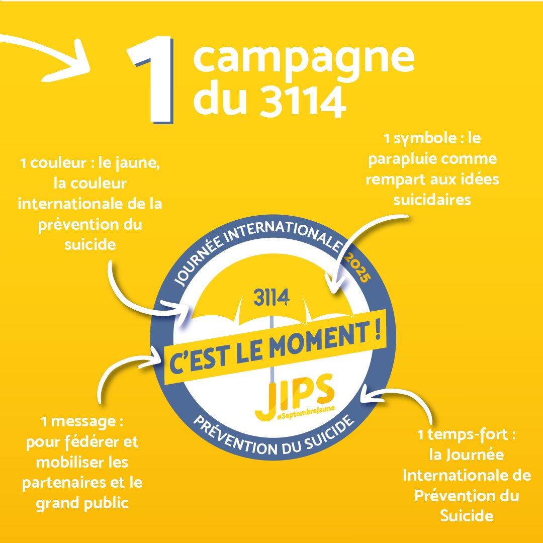 SEPTEMBRE JAUNE 💛

C’est le moment d’en parler ! Durant tout le mois de #Septembrejaune, partagez et diffusez les messages du 3114.