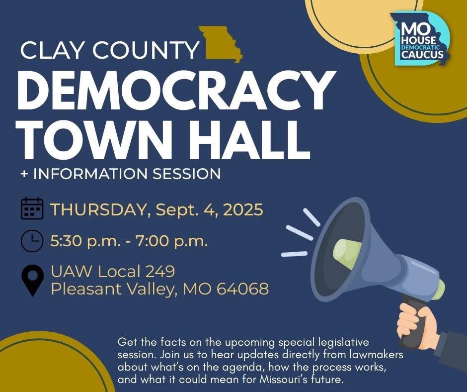 aaroncrossley's tweet image. Our governor may be fetching maps from DC, but we’re showing up to draw the line. Join Missouri House Dems at a Democracy Town Hall in the Kansas City area this week or in Jeff City Sept. 10. #moleg #fairmaps