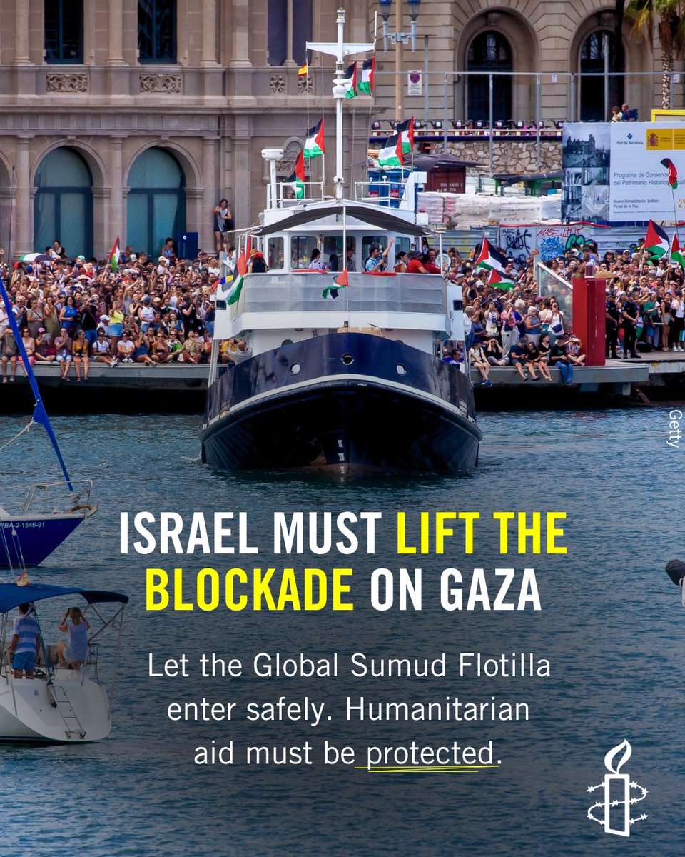 The Global Sumud Flotilla is a powerful &amp; inspiring act of solidarity with Palestinians who are struggling to survive under Israel’s cruel and unlawful blockade and amidst its ongoing genocide in the occupied Gaza Strip. Israel must allow the flotilla to carry out its peaceful