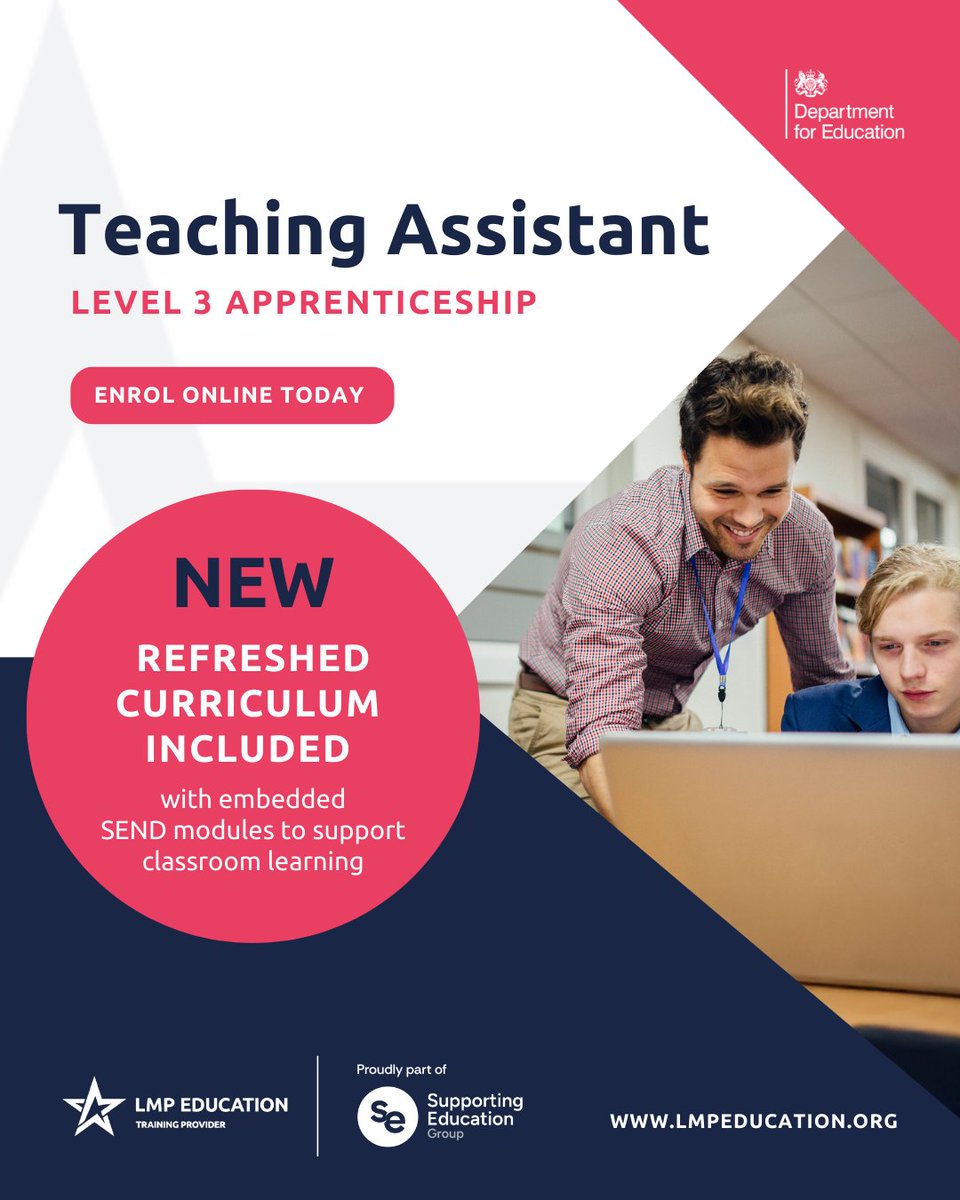 LMP_Education's tweet image. Exciting news from LMP Education 📣
We’re thrilled to launch our refreshed Level 3 Teaching Assistant Apprenticeship – now with core SEND modules embedded into the curriculum.

📘Read more eu1.hubs.ly/H0mJ79D0 #TeachingAssistant #ApprenticeshipUK