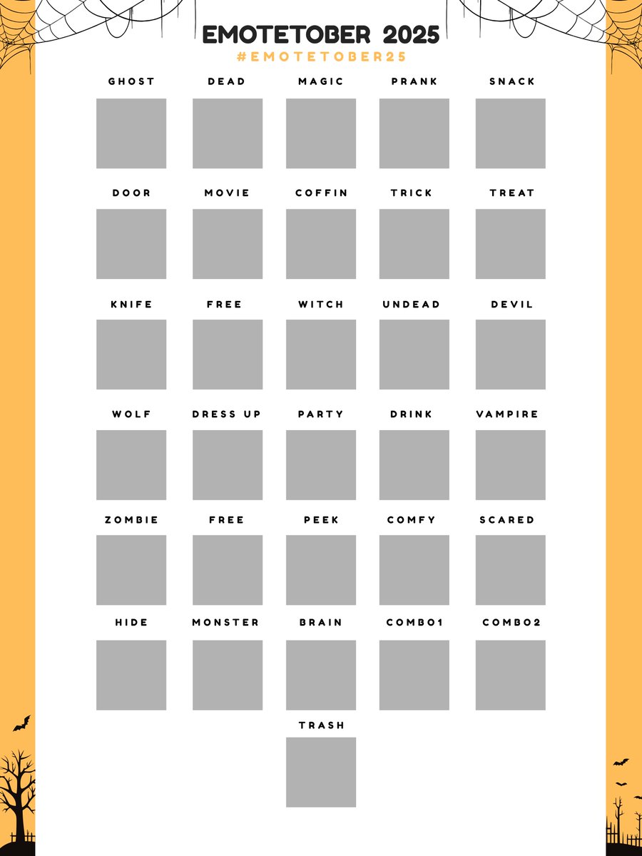 Emotetober 2025 prompt list by Amythystart

#emotetober25