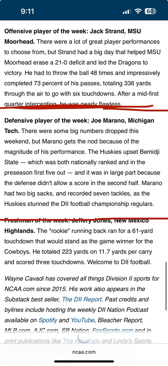 🚨Congratulations to 22’ Graduate Joe Marano🚨

Joe Marano who plays linebacker for Michigan Tech was named the DII National Defensive Player of the week.

ncaa.com/news/football/…