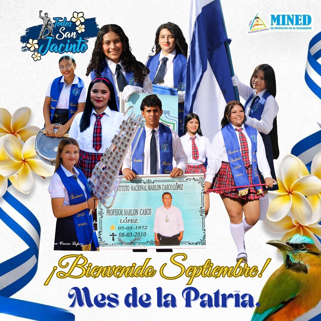 ¡Bienvenido septiembre! 🇳🇮💙🇳🇮

Mes para conmemorar 169 Aniversario de la Batalla de San Jacinto y 204 Aniversario de la firma del Acta de Independencia.

¡Viva N I C A R A G U A! 🇳🇮🇳🇮🇳🇮

<a href="/minednicaragua/">Ministerio de Educación Nicaragua</a>