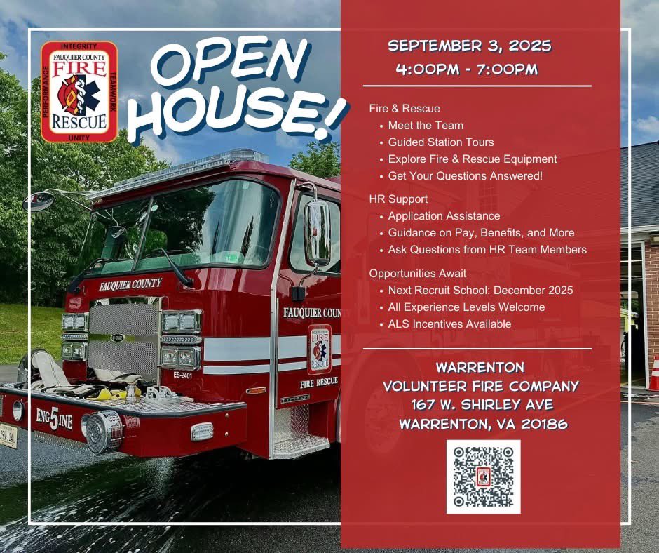 Thinking About Recruit School? Stop by our Open House at Warrenton 1! 

➡️ fauquiercounty.gov/government/dep…
