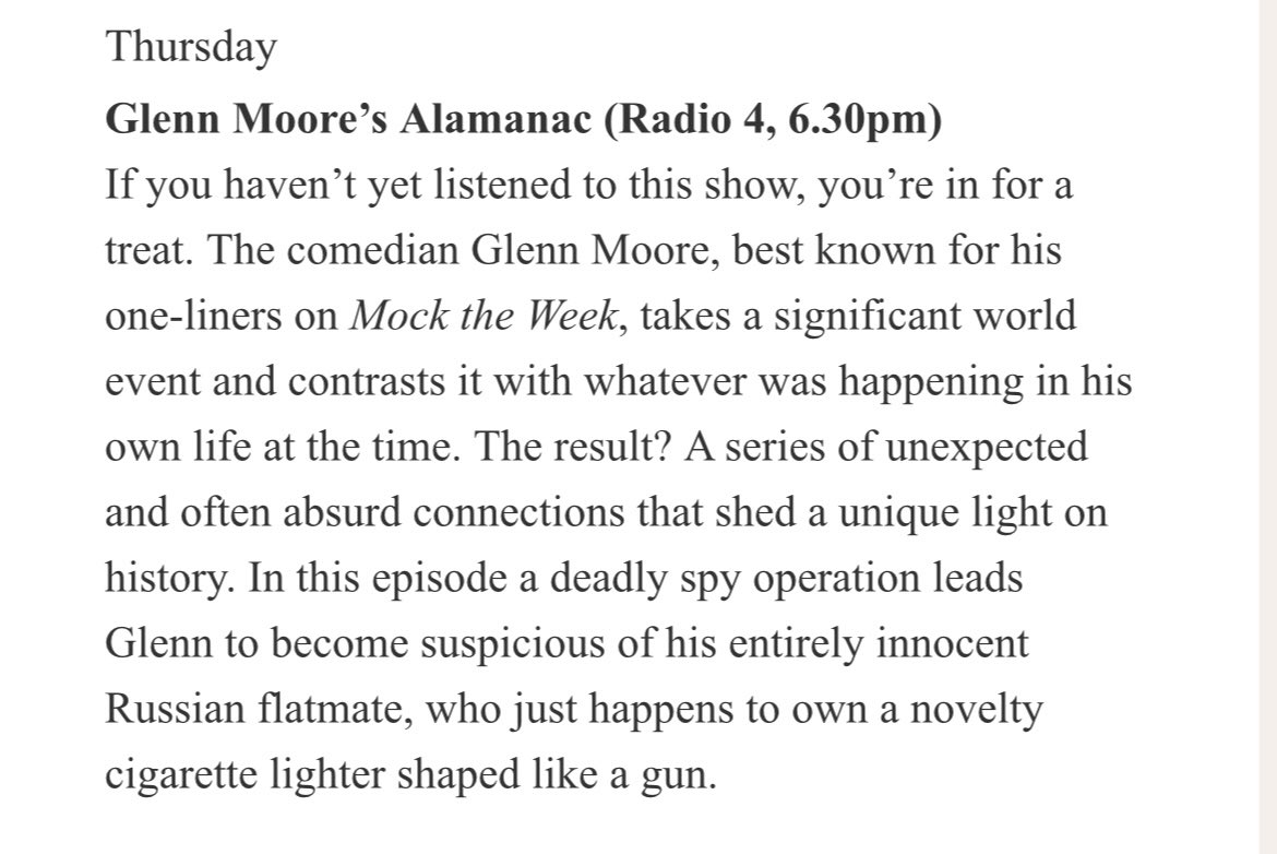 New series of my radio comedy show starts this week! Recommended in The Times as one of the best radio shows of the week. Thursday 6:30pm, Radio 4!