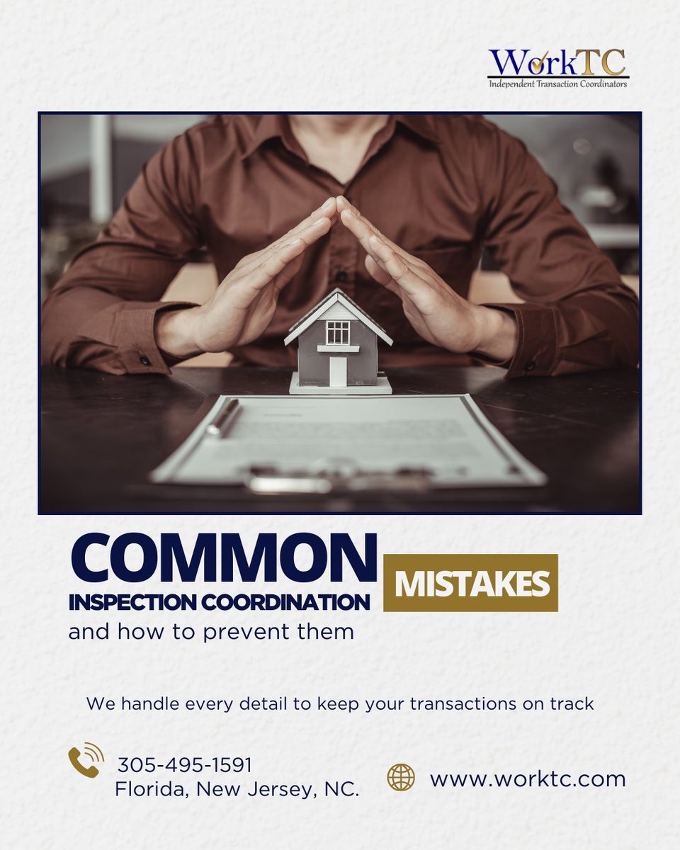 WorkTC_com's tweet image. 📋 Common inspection mistakes &amp;amp; how to prevent them:
❌ Late scheduling → Book early!
❌ Poor communication → Keep all parties informed.
❌ Missed requirements → Double-check everything.
✅ WorkTC ensures smooth transactions!

📞 Call 305-495-1591
#WorkTC #RealEstateHelp