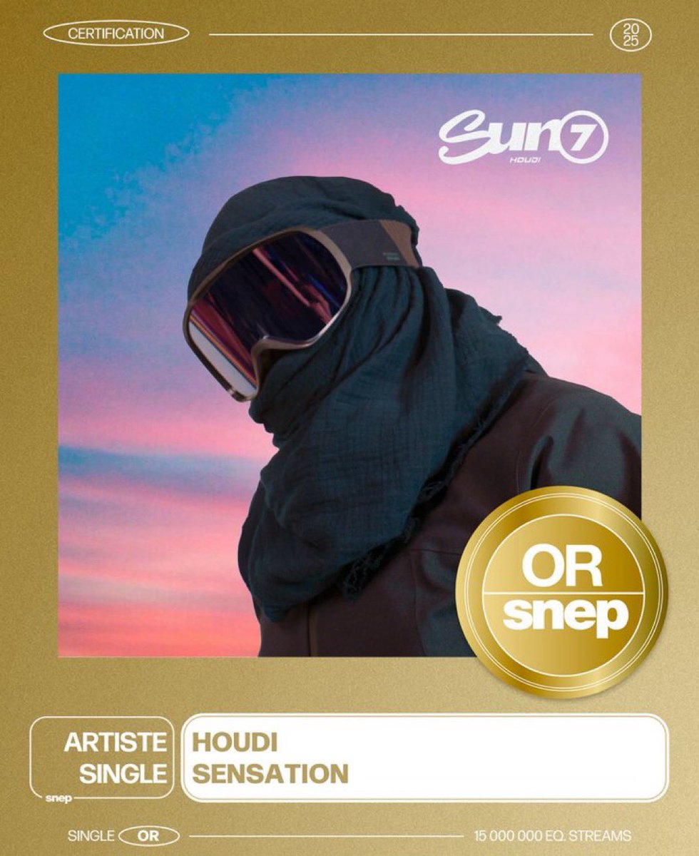 HoudiFC's tweet photo. "SENSATION" EST CERTIFIÉ SINGLE D'OR ! 📀

La première certif de la carrière d'Houdi 📈⛷️ https://t.co/GEGWBqEPi7