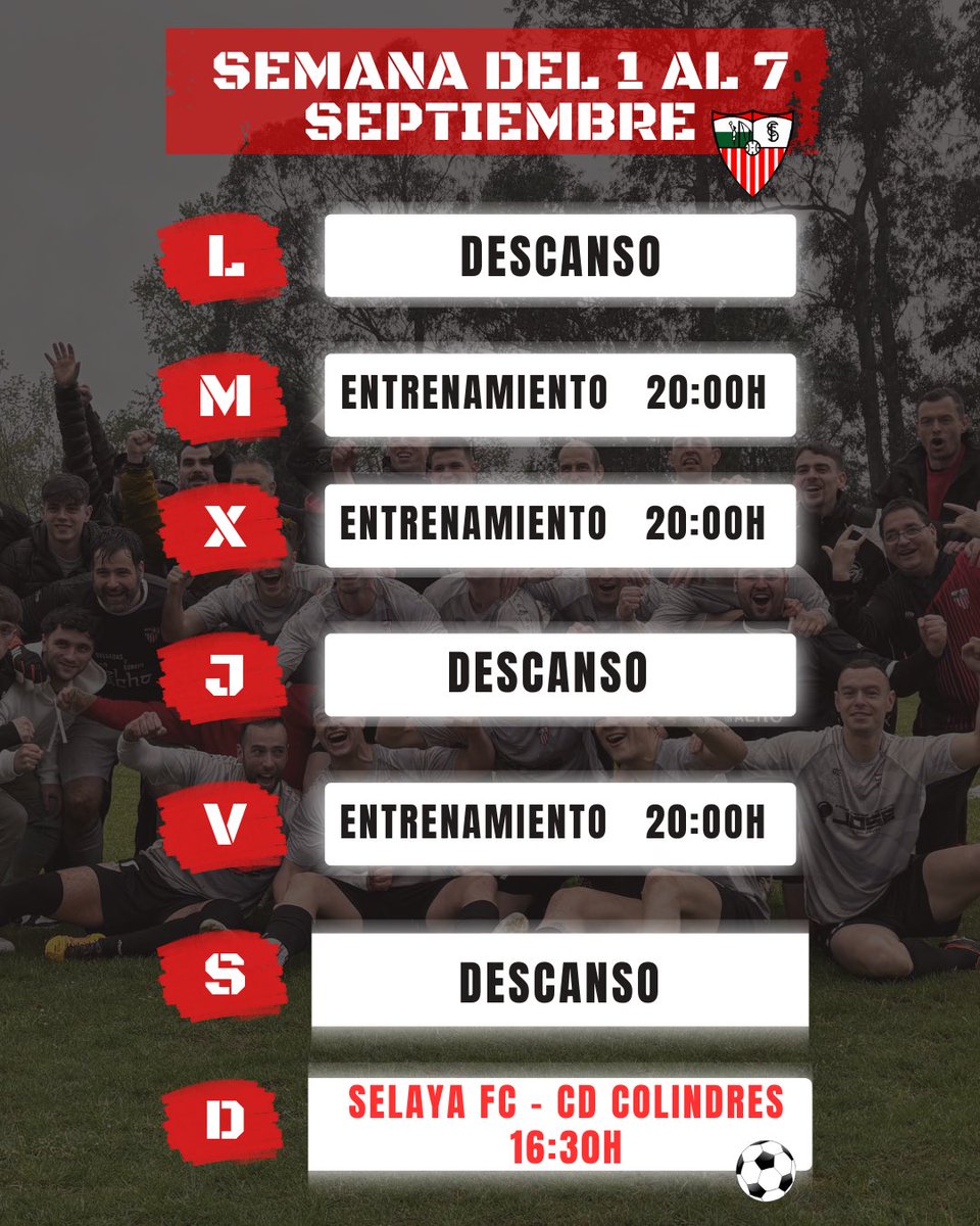 📆 PLANIFICACIÓN SEMANAL.

Semana del 1 al 7 de septiembre ⚽️🔴⚪️