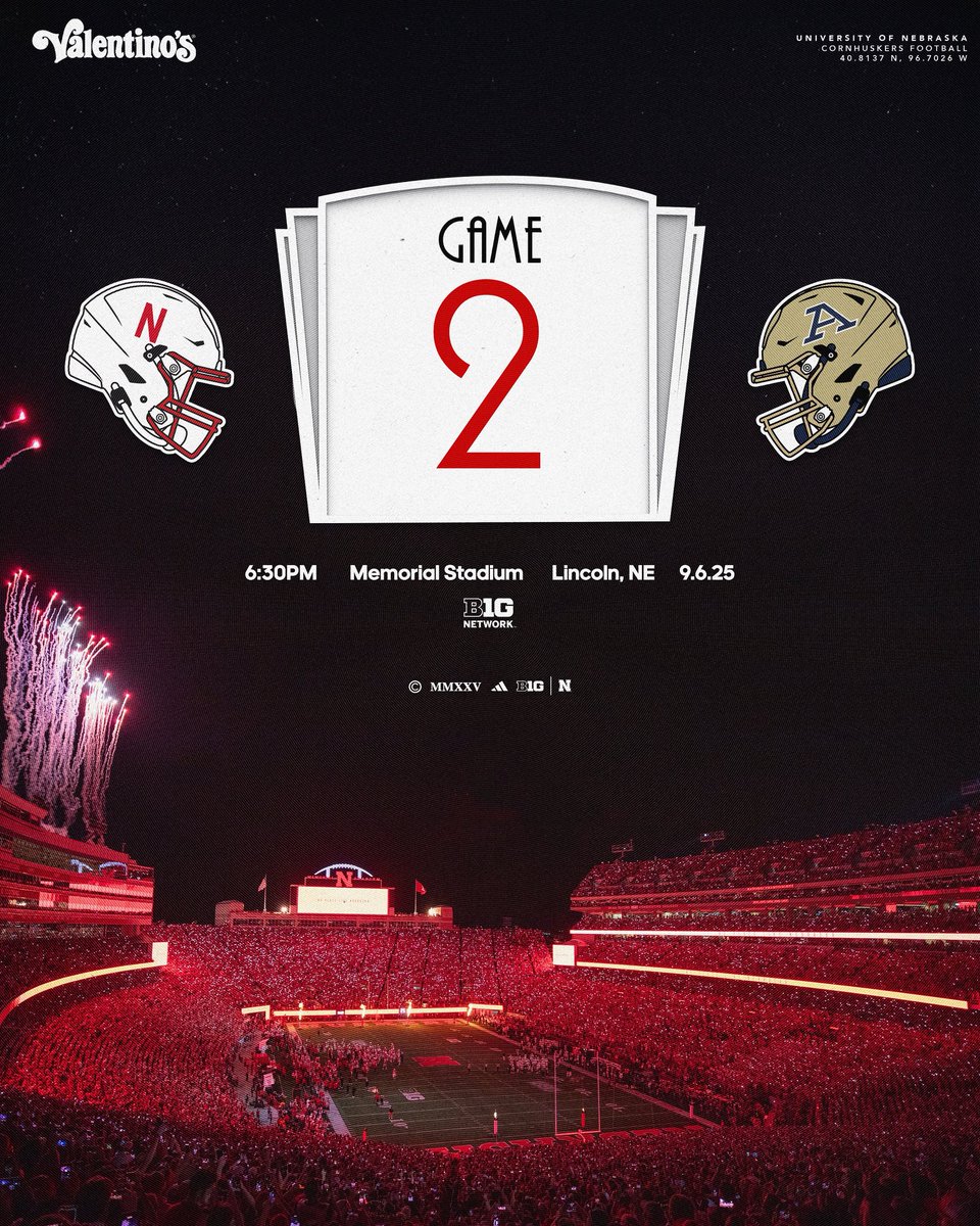 Back home under the lights 

🗓️ 9.6
⏰ 6:30 PM CT
🏟️ Memorial Stadium
📺 <a href="/BigTenNetwork/">Big Ten Network</a>