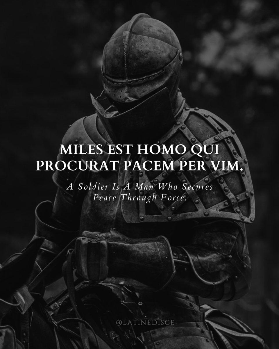 Miles est homo qui procurat pacem per vim. — “A soldier is a man who secures peace through force.”

– Medieval proverb
