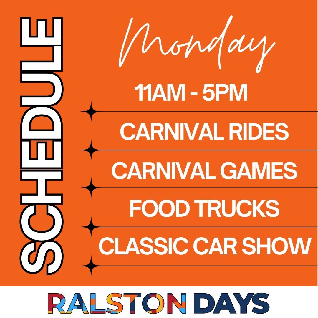 🔹Monday Schedule 🔹

Carnival Rides 🎡, games🏆, Food Trucks 🥨, 🚗 classic car show and ✨vendors 

⏲️ Hours:
Monday, September 1
11AM-5PM

🚗Classic Car Show
Monday, September 1
11AM-5PM

🎡Carnival Unlimited Ride Pass: $30 per day
