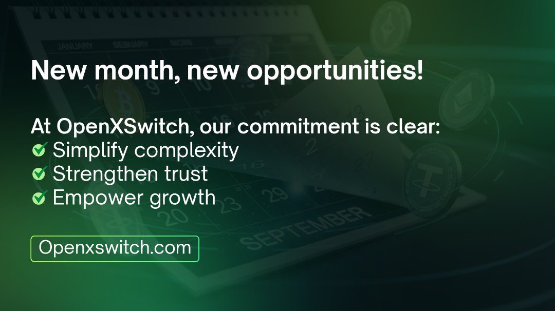 OpenXSwitch's tweet image. 🚀 New month, new opportunities!

At OpenXSwitch, our commitment is clear:
🔹 Simplify complexity
🔹 Strengthen trust
🔹 Empower growth

Here’s to building reliable blockchain infrastructure that moves businesses forward. 💡

#OpenXSwitch #BlockchainInfrastructure #Innovation
