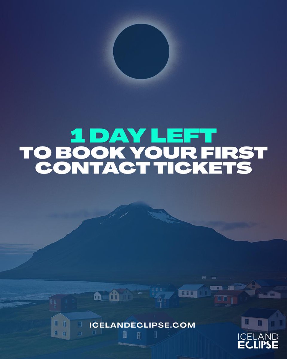 One day left to secure your First Contact tickets.

Don't miss the celestial event of our lifetime.

Join us beneath the shadow -> icelandeclipse.com

#IcelandEclipse2026 #FirstContact