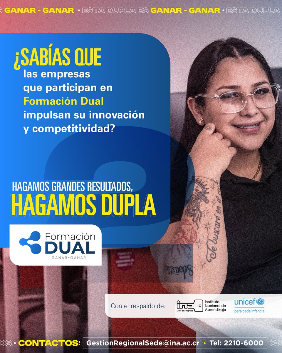 🤝 Con la Formación Dual, usted y las empresas se unen para desarrollar las habilidades que el mercado realmente necesita.

🌟 Infórmese, apoye y sea parte de esta dupla ganar-ganar.

#FormaciónDual #TalentoHumano #GanarGanar