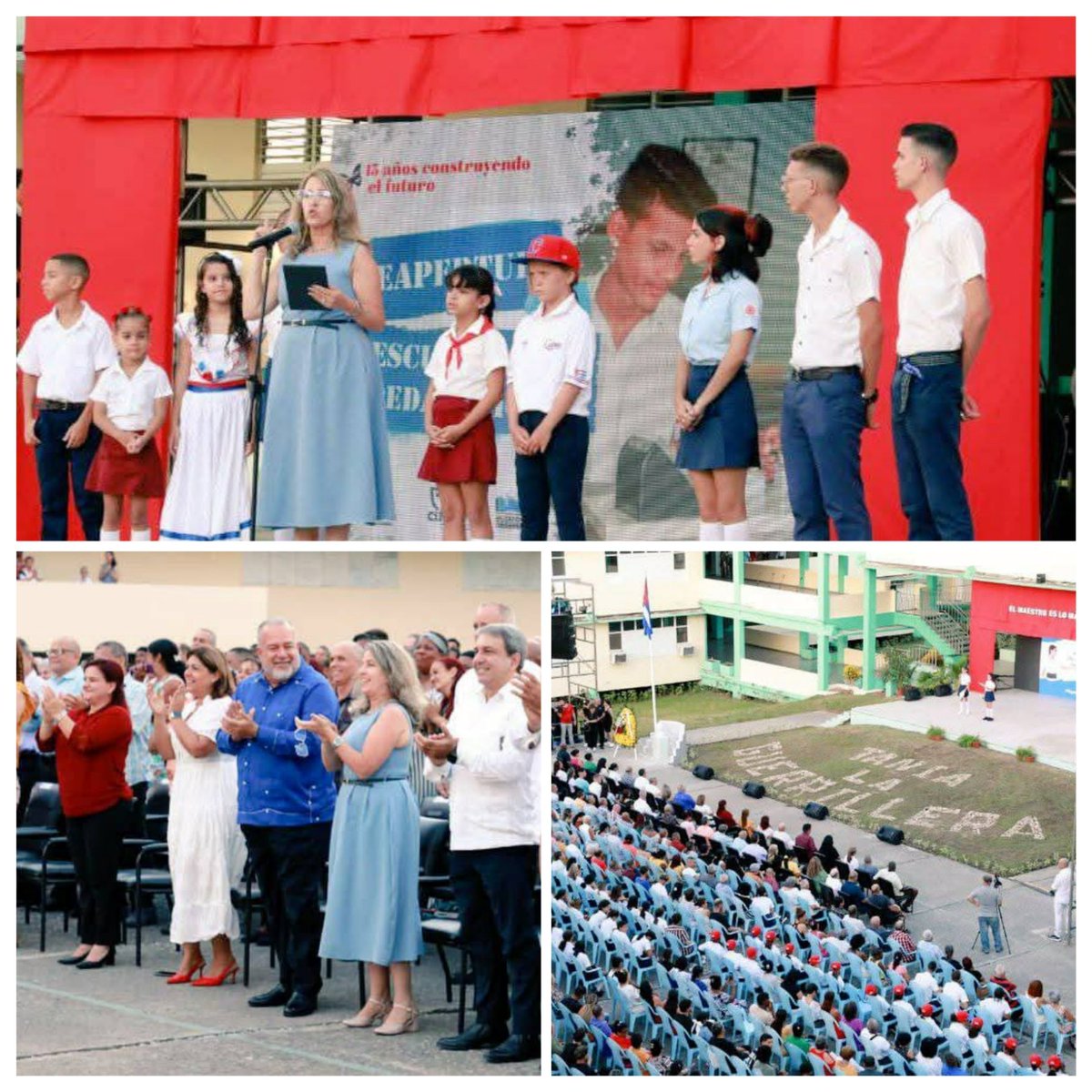 <a href="/MMarreroCruz/">Manuel Marrero Cruz</a>, presidió el acto central por el inicio del curso escolar 2025-2026, en la escuela pedagógica Tania La Guerrillera, de #PinardelRío , que fuera inaugurada por Fidel hace 50 años. #CubaEduca