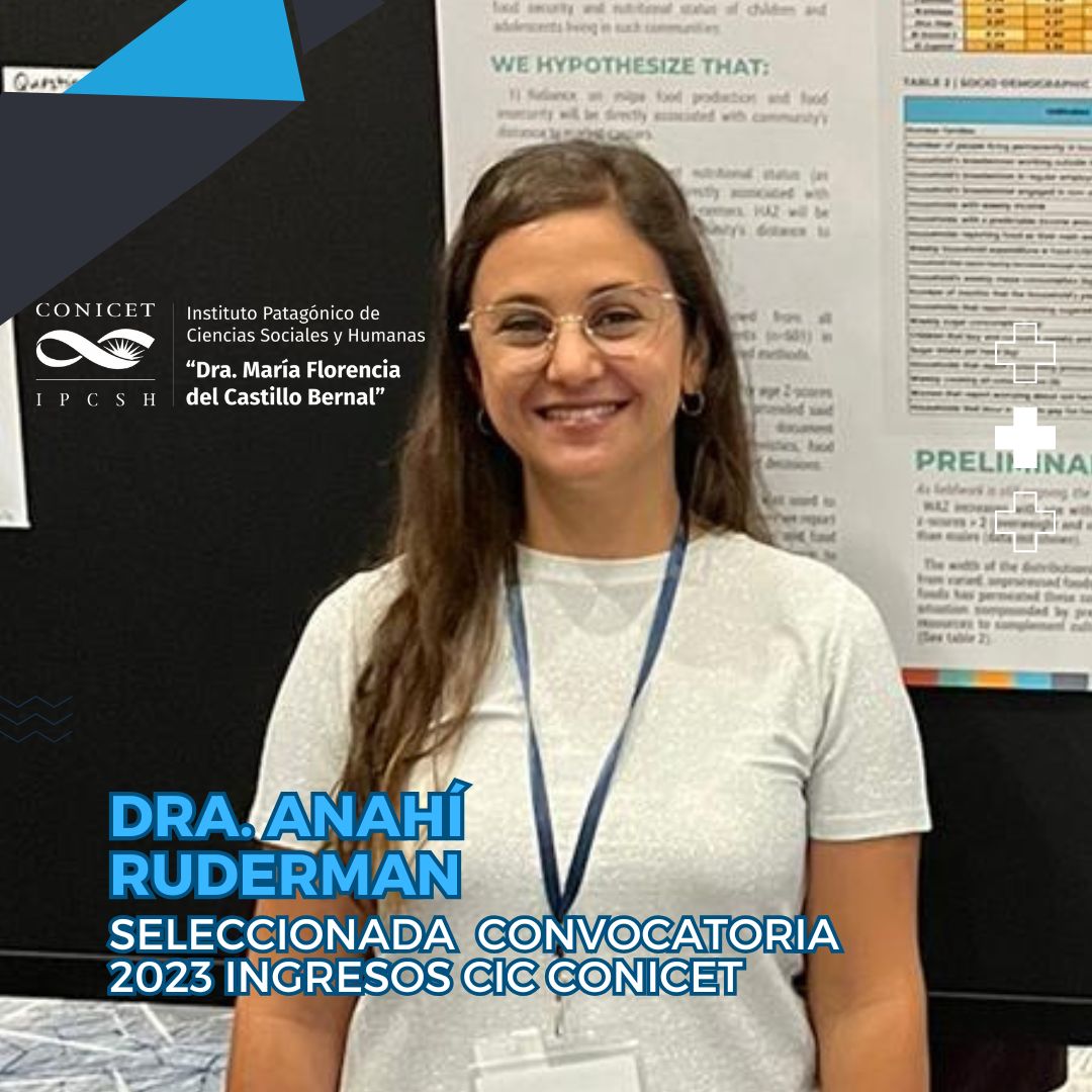 Nos complace comunicar que Anahí Rudermán fue seleccionada en la convocatoria ingresos CIC  2023 Proyectos Especiales - PoblAr, tema: Efecto de polimorfismos de riesgo y factores socio-ambientales en el exceso de peso en tres regiones de Argentina: un estudio comparativo.