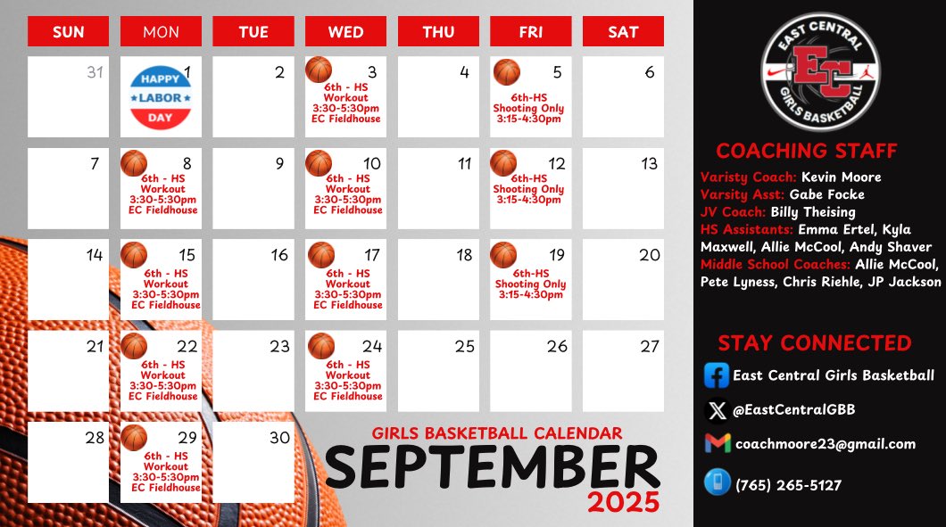 I can’t wait to get back to work with my teammates. We had a great summer but more work to do. The work starts now. Come out and see the hard work we are putting in. Please contact <a href="/CoachKevinMoore/">Kevin Moore</a> w questions. See you in the gym! 
<a href="/IndyOneEYBL/">Indy One EYBL</a> <a href="/CoachKevinMoore/">Kevin Moore</a> <a href="/EastCentralGBB/">East Central Girls Basketball</a>