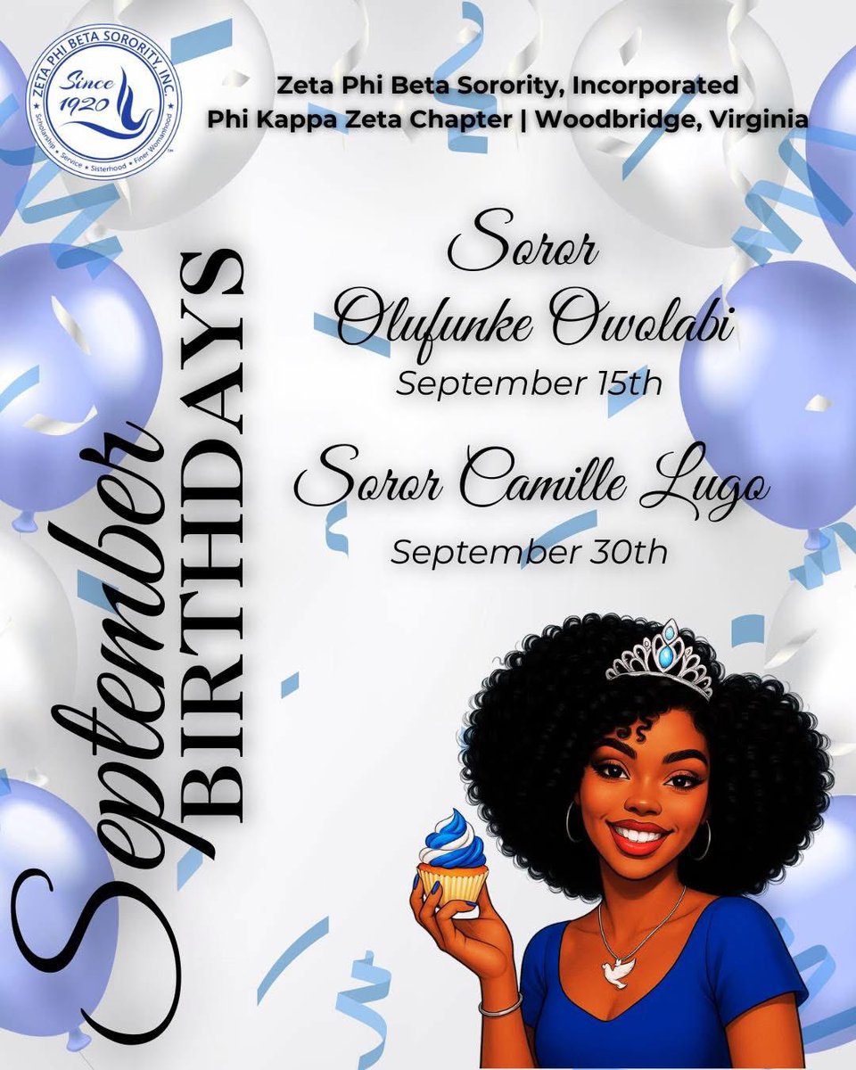 zphibpkz's tweet image. Good morning Community! As we enter the month of September, please help us celebrate our Sorors as they enjoy their birth month! Happy birthday Sorors Olufunke Owolabi and Camille Lugo! We love you and pray each day is full of love and blessings! 💙🕊️