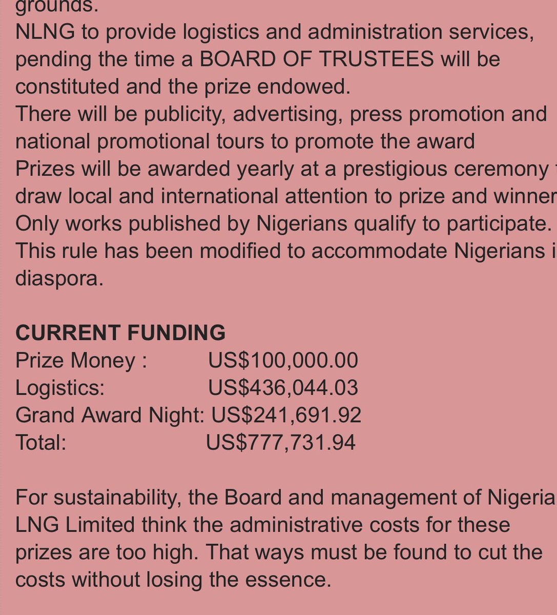 Interesting viewpoint from Obinna Udenwe <a href="/obinnaudenwe1/">Obinna Udenwe</a>. It is true that the NLNG has given "so much money" to Nigerian literature, but to what purpose? Since 2004, I estimate that the NLNG has spent at least 20 million US dollars on the prize, however only 10 percent of it has