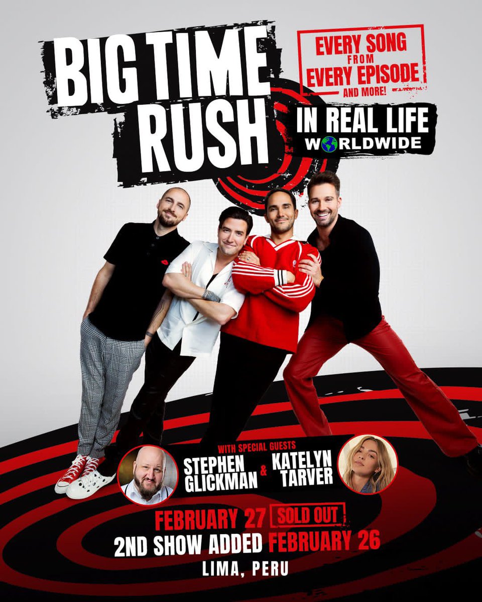 BigTimeData's tweet image. ¡BIG TIME RUSH ANUNCIA SEGUNDA FECHA EN LIMA! 🎉🇵🇪

​¡Así es! Tras agotar la primera, @bigtimerush acaba de confirmar una nueva fecha en Perú: ¡el 26 y 27 de febrero de 2026! Las entradas para esta segunda fecha salen a la venta mañana. ¿Ya tienes tu entrada o vas por la tuya?🤩