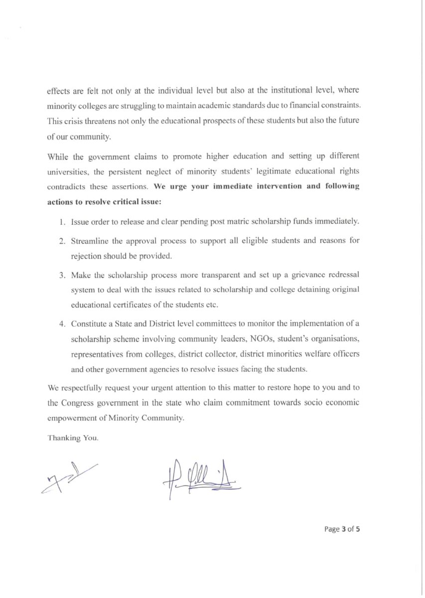 HammadMHU's tweet photo. Prominent Muslim scholars and leaders have written to @revanth_anumula urging the swift release of Post-Matric Scholarships for minority students, highlighting the urgent need to address the hardships they are facing. Still no response.
#TGFeeReimbursement
#ClearStudentDues https://t.co/Kn9nJdIzTK
