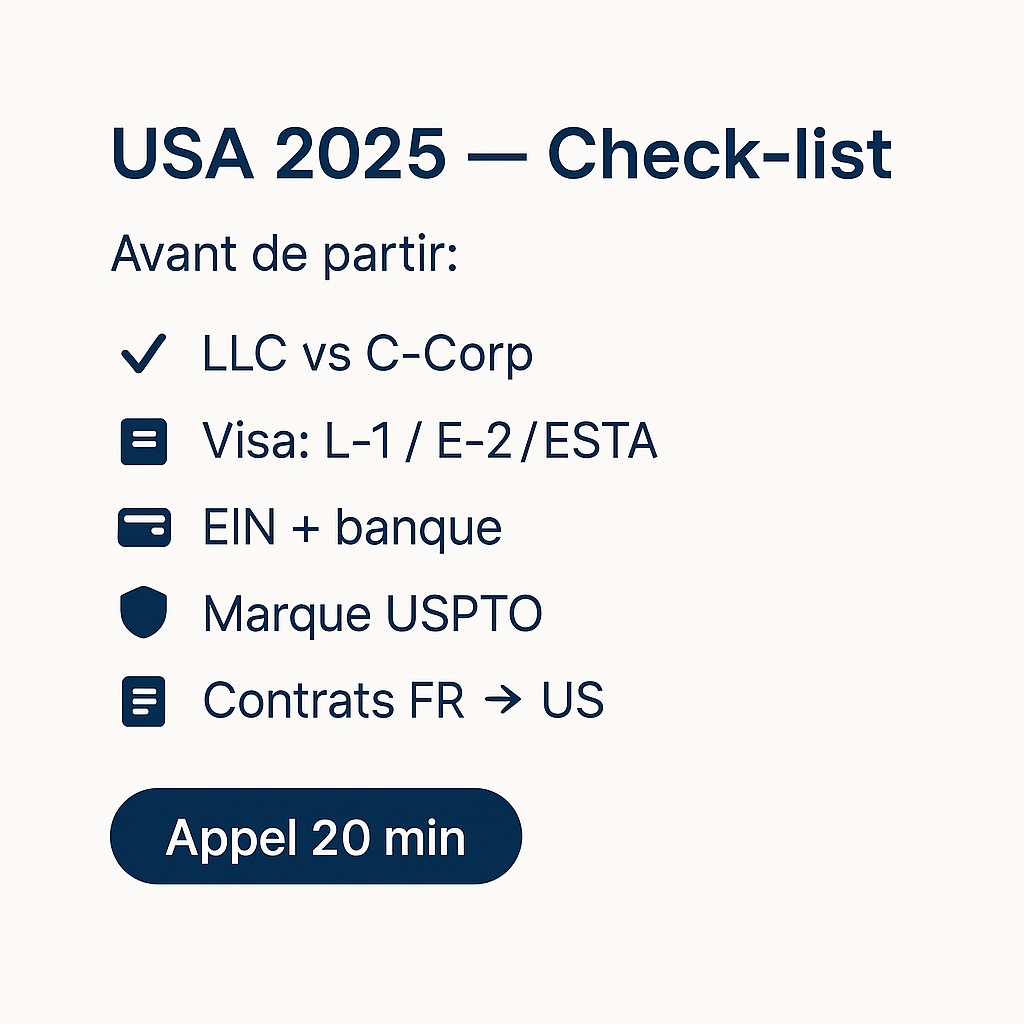 ✈️ Check-list USA 2025
LLC ou C-Corp ? Visa ? EIN ? Marque USPTO ? + clauses “jury trial” à adapter.
Booke un call 20 min ➡️transatlantic-lawyer.com/fr/mini-guide-…
#USA2025 #StartupFR #Export 🌍