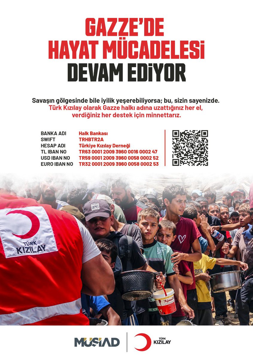 MUSIAD's tweet photo. Gazze’de hayat mücadelesi tüm zorluklara rağmen devam ediyor.

MÜSİAD olarak, Türk Kızılay (@Kizilay) iş birliğiyle sürdürdüğümüz gıda kolisi ve aşevi faaliyetleri ile Gazze halkının yanında olmayı sürdürüyoruz.

Savaşın gölgesinde bile iyilik yeşerebiliyorsa, bu sizlerin desteğiyle mümkün.

Gazze için yapacağınız bağışlar Türk Kızılay tarafından açılan hesap numaralarında toplanacaktır.