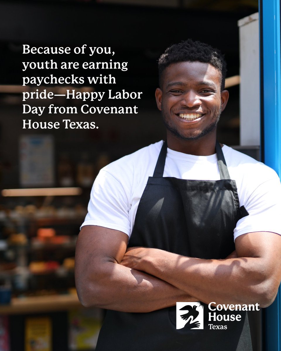 Because of you, youth are earning paychecks with pride. Happy Labor Day from Covenant House Texas—and thank you to every donor, mentor, and hiring partner opening doors to work.

#LaborDay #RelentlessSupport #CovenantHouseTexasCommitment