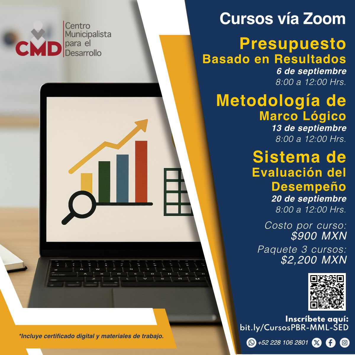 🚀 ¡Impulsa tu gestión municipal!
Tres cursos clave para innovar y mejorar resultados:

📊 Presupuesto Basado en Resultados – 6/sep
🧩 Marco Lógico – 13/sep
📈 Evaluación del Desempeño – 20/sep

💻 Vía Zoom | 💰 $900 c/u o $2,200 paquete
🔗 Inscríbete: bit.ly/CursosPBR-MML-…