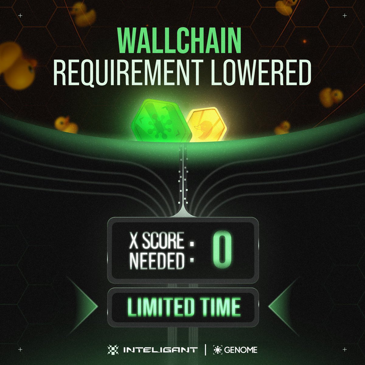 H B O (@hbo_data) on Twitter photo update from <a href="/genome_protocol/">Genome</a>
<a href="/Inteligant_/">Inteligant</a> x <a href="/wallchain_xyz/">Wallchain Quacks</a> dropped the Wallchain score barrier to 0 for a limited window. Access remains code-gated: one code per POAP, one code per NFT. POAP and NFT holders, this is your entry pass. $NOME waits on the other edge. 🧬
🔷 What update from <a href="/genome_protocol/">Genome</a>
<a href="/Inteligant_/">Inteligant</a> x <a href="/wallchain_xyz/">Wallchain Quacks</a> dropped the Wallchain score barrier to 0 for a limited window. Access remains code-gated: one code per POAP, one code per NFT. POAP and NFT holders, this is your entry pass. $NOME waits on the other edge. 🧬
🔷 What