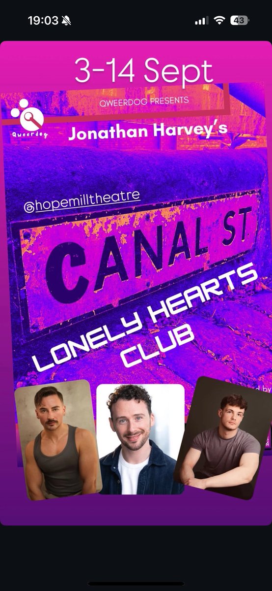 My play Canal Street Lonely Hearts Club opens on Wednesday at <a href="/hopemilltheatre/">Hope Mill Theatre</a> 
30 years after winning Best New Play at the Manchester Evening News Awards!